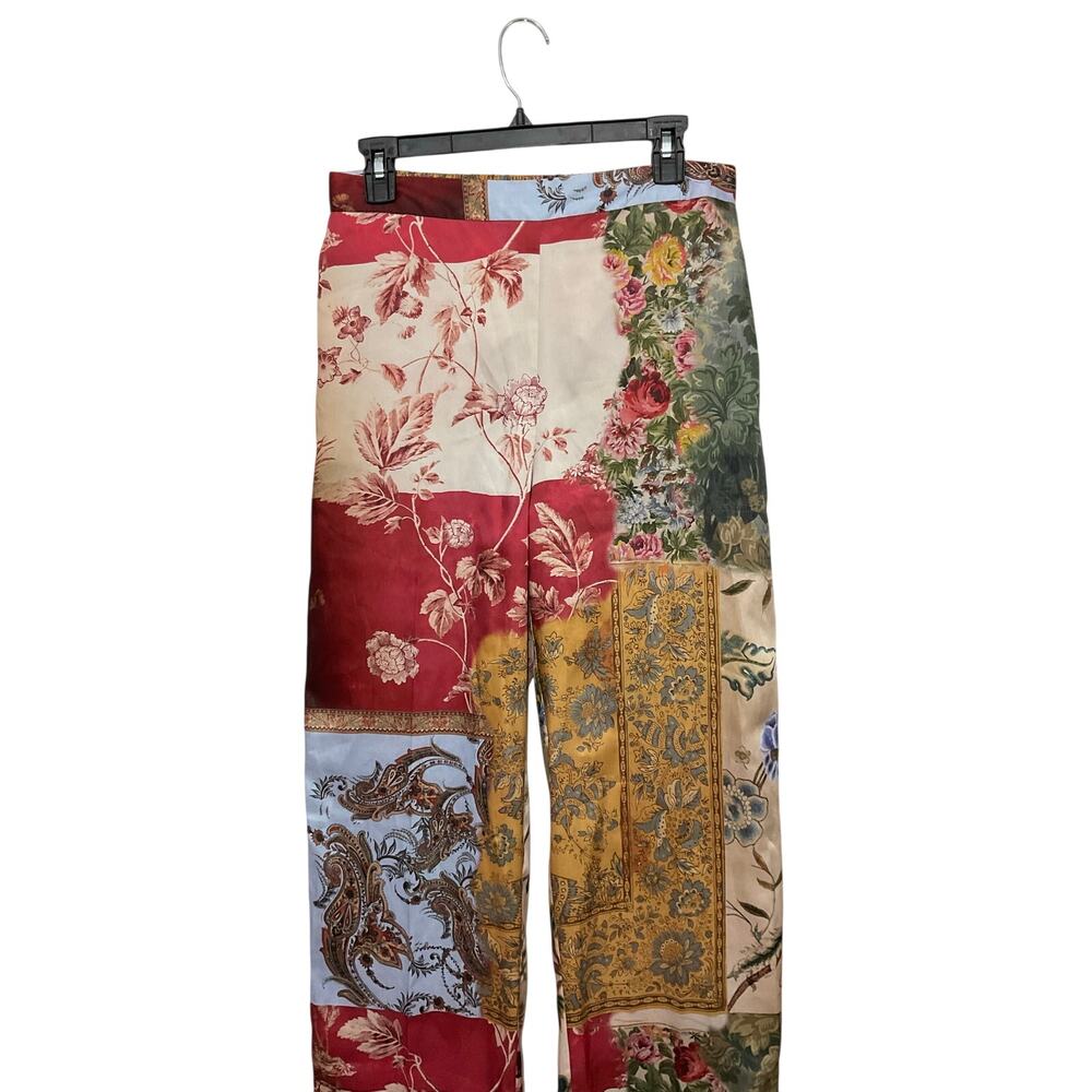 NWT Zara Satin Patchwork Printed Pants Bohemian Eclectic Floral Artsy Size Small - Picture 3 of 8